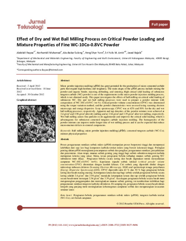 (PDF) Effect of Dry and Wet Ball Milling Process on Critical Powder