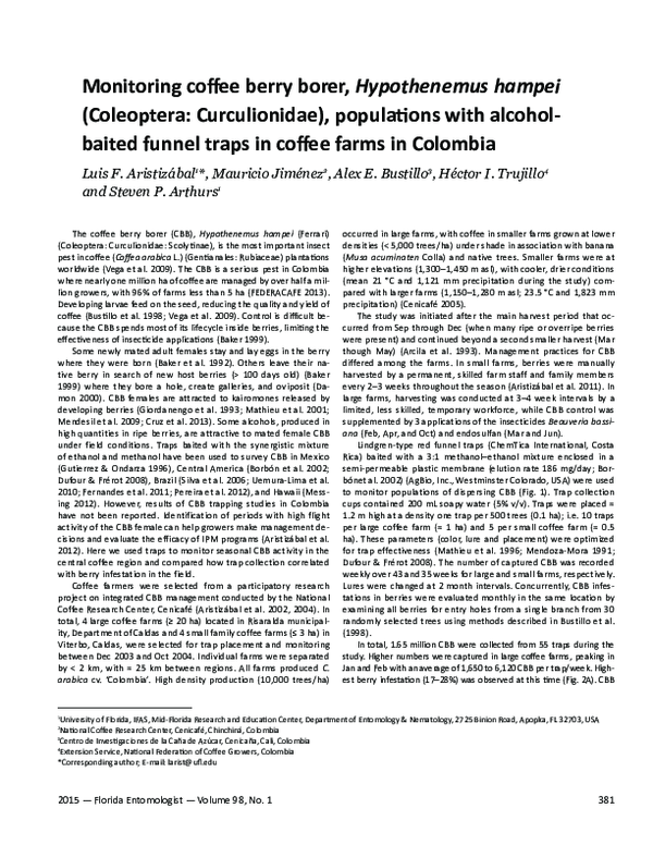 (PDF) Monitoring coffee berry borer, Hypothenemus hampei (Coleoptera