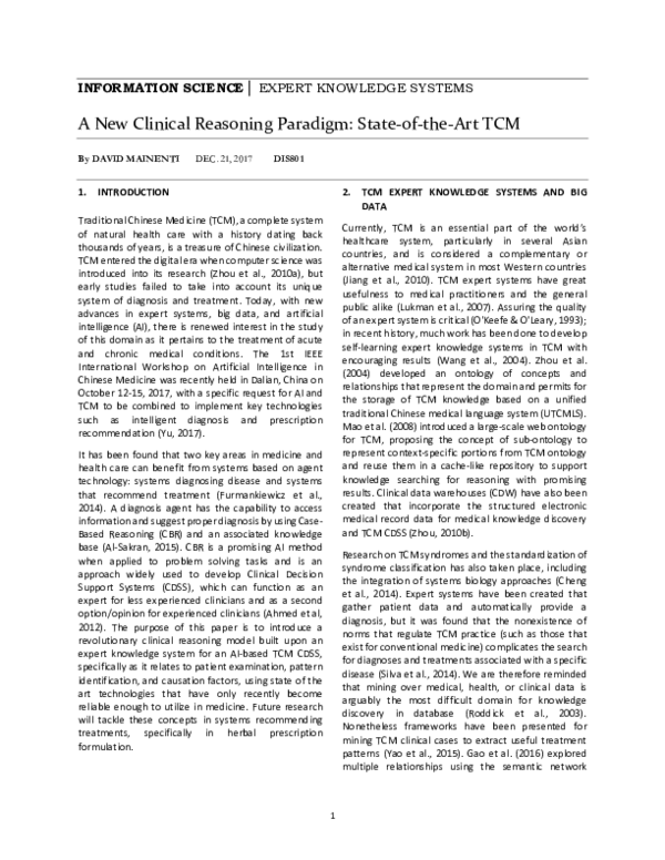 (PDF) A New Clinical Reasoning Paradigm: State‐of‐the‐Art TCM