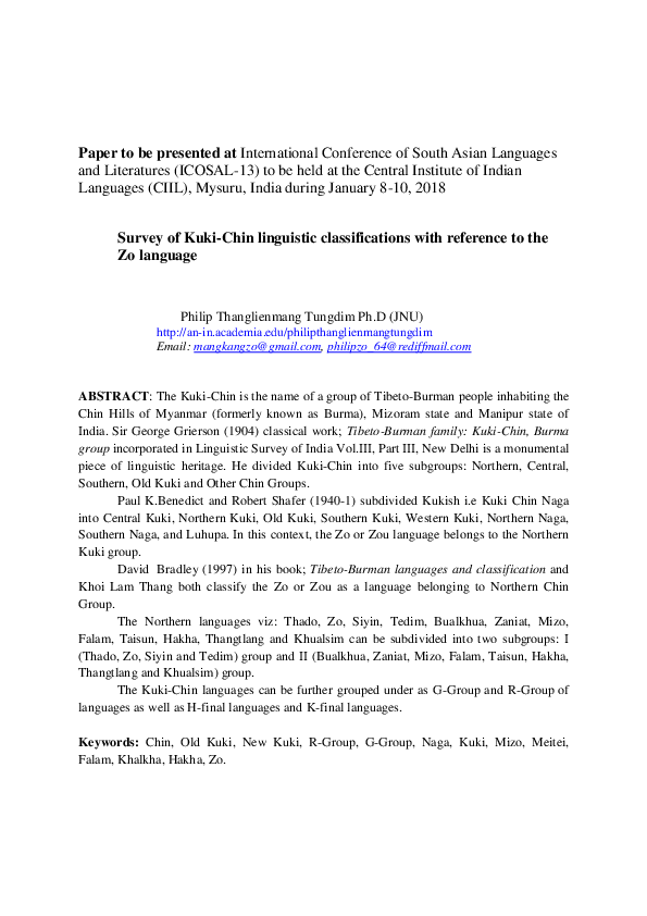 (DOC) Survey of Kuki-Chin linguistic classifications with reference to ...