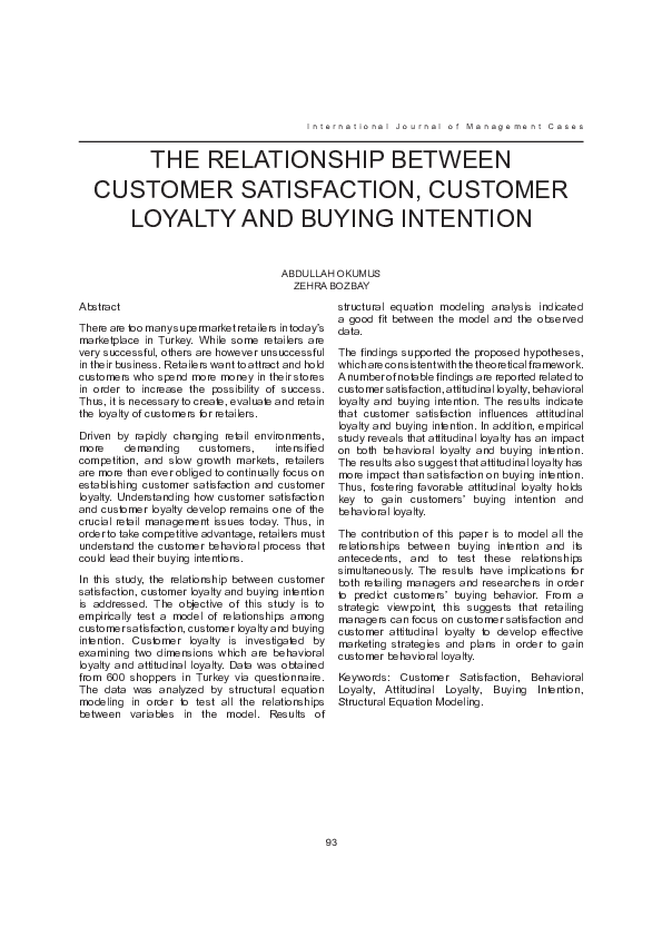 (PDF) The Relationship between Customer Satisfaction, Customer Loyalty ...