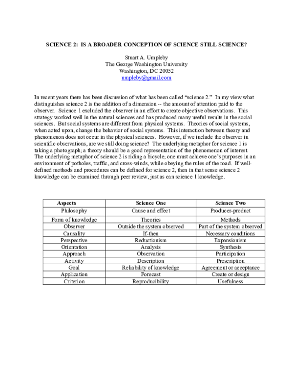 (PDF) SCIENCE 2: IS A BROADER CONCEPTION OF SCIENCE STILL SCIENCE?
