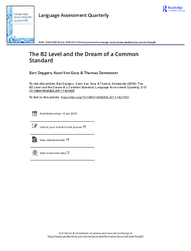 (PDF) The B2 Level and the Dream of a Common Standard