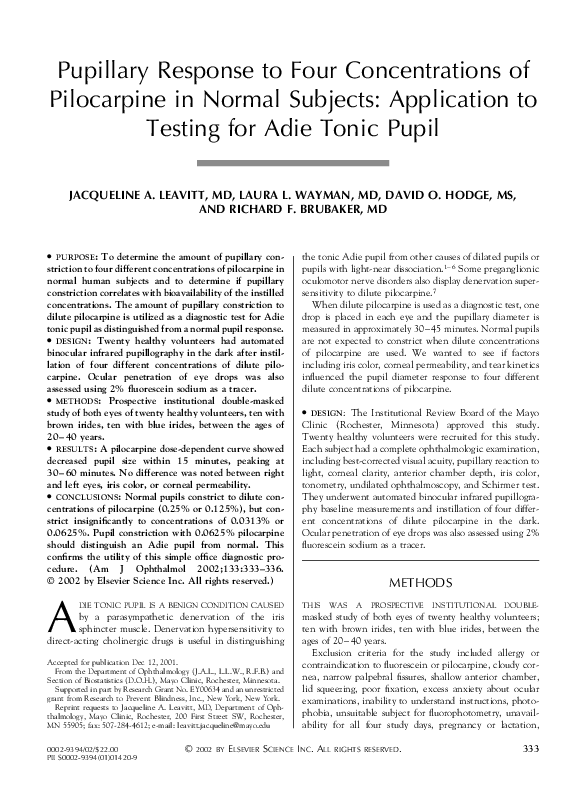 (PDF) Pupillary response to four concentrations of pilocarpine in
