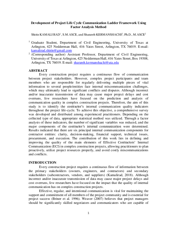 (PDF) Development of Project Life Cycle Communication Ladder Framework ...