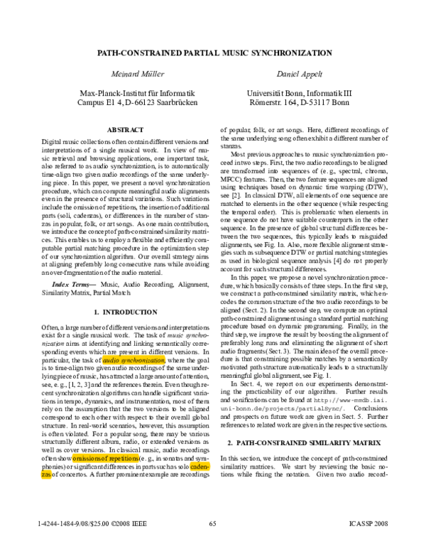 (PDF) PATH-CONSTRAINED PARTIAL MUSIC SYNCHRONIZATION