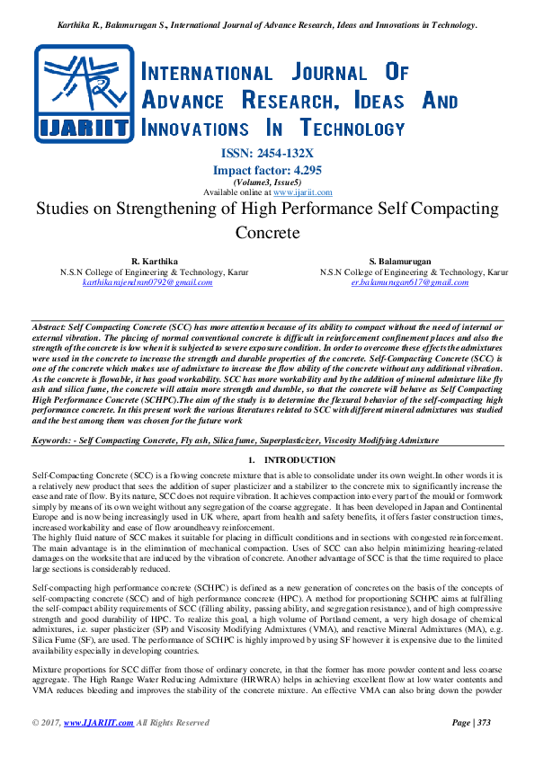 (PDF) Studies on Strengthening of High Performance Self Compacting Concrete