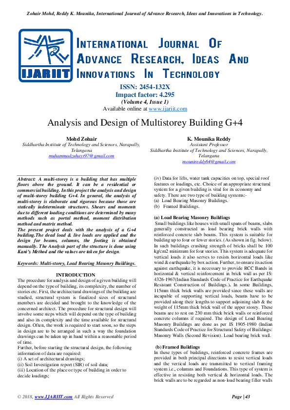 (PDF) Analysis and Design of Multistorey Building G+4