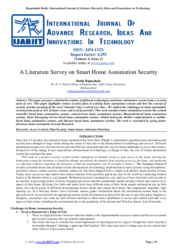 (PDF) A Literature Survey on Smart Home Automation Security Ijariit Journal Academia.edu