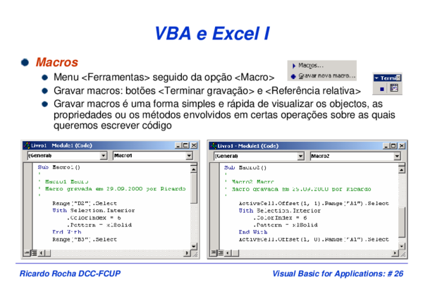 (PDF) Visual Basic for Applications: # 26 Ricardo Rocha DCC-FCUP VBA e ...