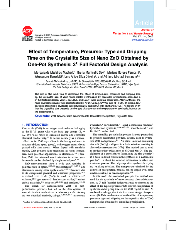 (PDF) Effect of Temperature, Precursor Type and Dripping Time on the ...