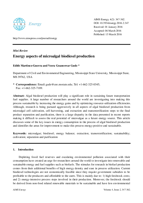 (PDF) Energy aspects of microalgal biodiesel production