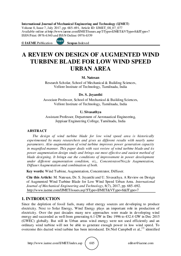(PDF) A REVIEW ON DESIGN OF AUGMENTED WIND TURBINE BLADE FOR LOW WIND ...