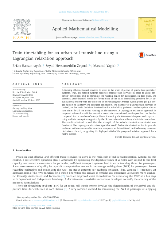 (PDF) Train timetabling for an urban rail transit line using a ...