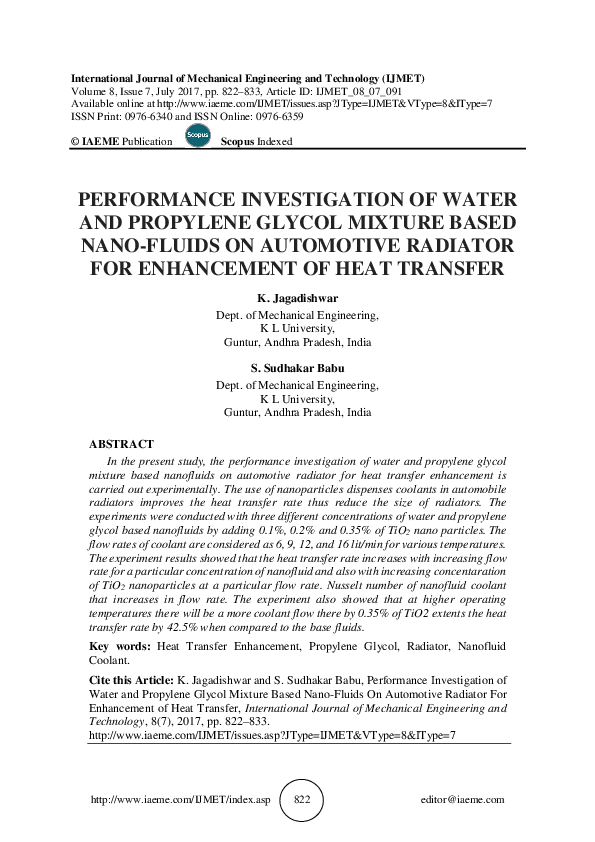 (PDF) PERFORMANCE INVESTIGATION OF WATER AND PROPYLENE GLYCOL MIXTURE BASED NANOFLUIDS ON