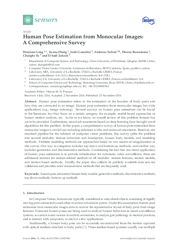 (PDF) Human Pose Estimation from Monocular Images: A Comprehensive Survey