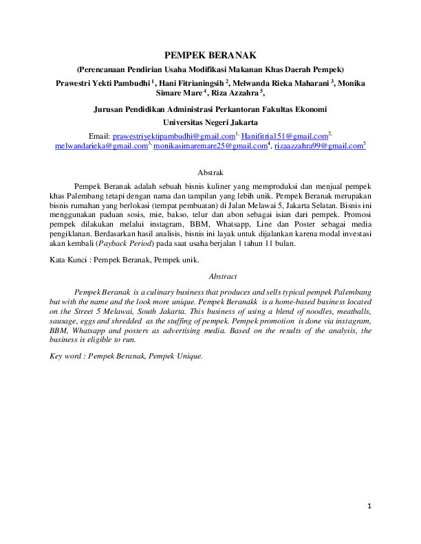Contoh Laporan Kegiatan Usaha Makanan Khas Daerah Pempek