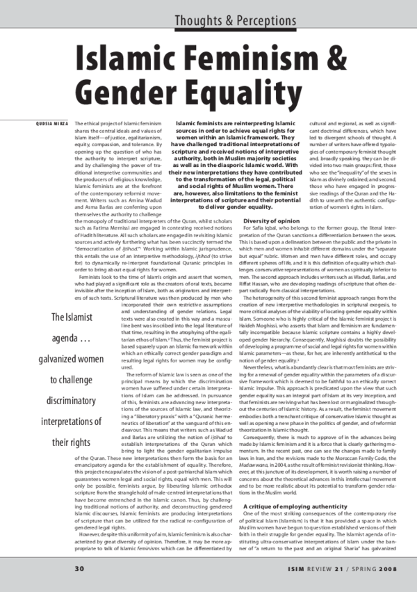 (PDF) Islamic Feminism and Gender Equality | Qudsia Mirza - Academia.edu