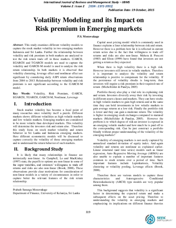 (PDF) Volatility Modeling and its Impact on Risk premium in Emerging ...