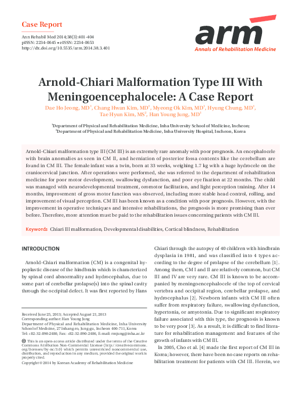 (PDF) Arnold-Chiari Malformation Type III With Meningoencephalocele: A ...
