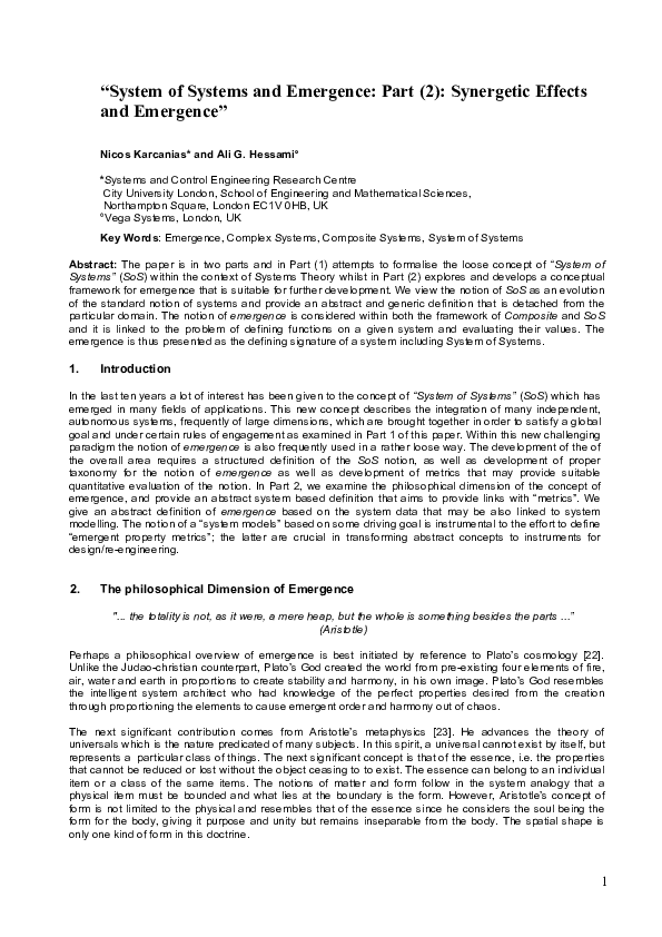 (PDF) " System of Systems and Emergence Part (2) Synergetic Effects