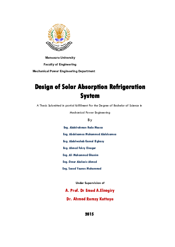 (PDF) Design of Solar Absorption Refrigeration System