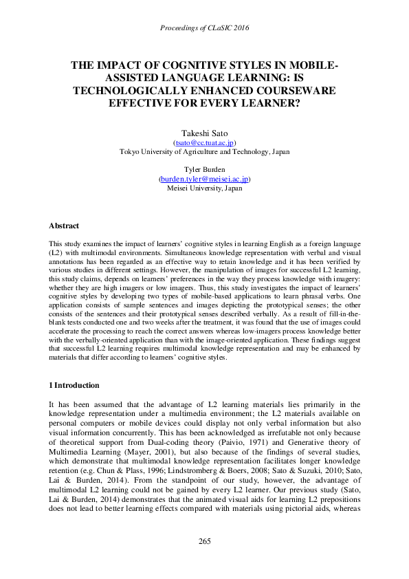 (PDF) THE IMPACT OF COGNITIVE STYLES IN MOBILE- ASSISTED LANGUAGE ...