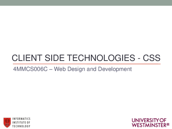 (PDF) CLIENT SIDE TECHNOLOGIES -CSS 4MMCS006C – Web Design and ...