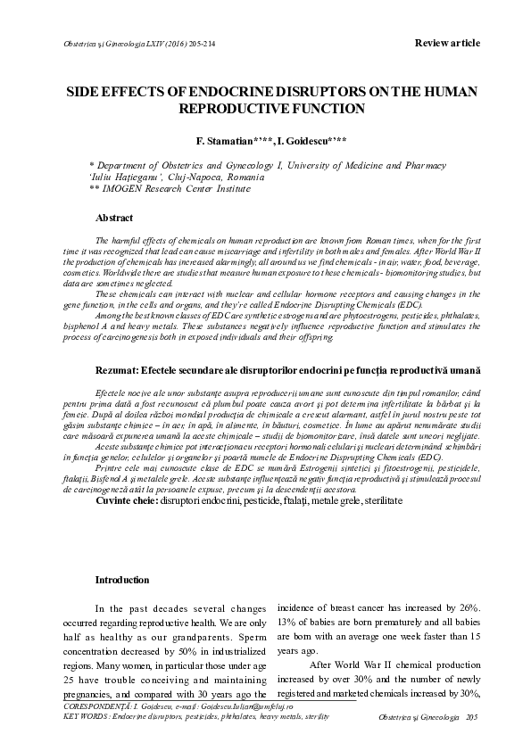 (PDF) SIDE EFFECTS OF ENDOCRINE DISRUPTORS ON THE HUMAN REPRODUCTIVE ...
