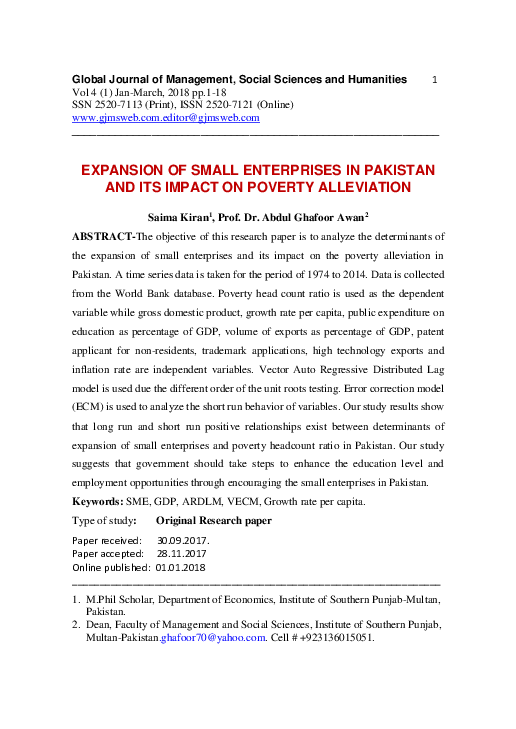(PDF) EXPANSION OF SMALL ENTERPRISES IN PAKISTAN AND ITS IMPACT ON ...