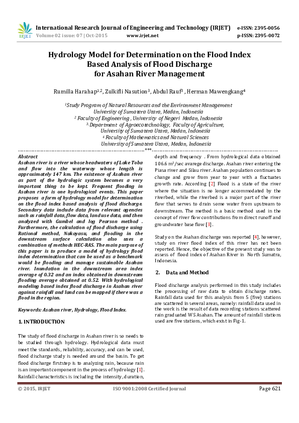 Pdf Hydrology Model For Determination On The Flood Index Based
