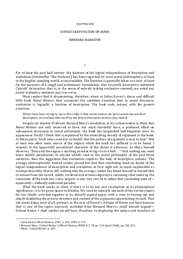 (PDF) Julius Kovesi's Refutation of Hume on Fact and Value Bernard