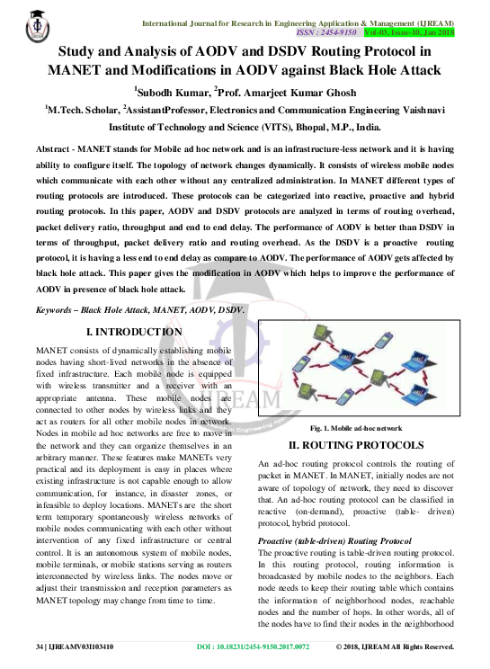 (PDF) Study and Analysis of AODV and DSDV Routing Protocol in MANET and ...