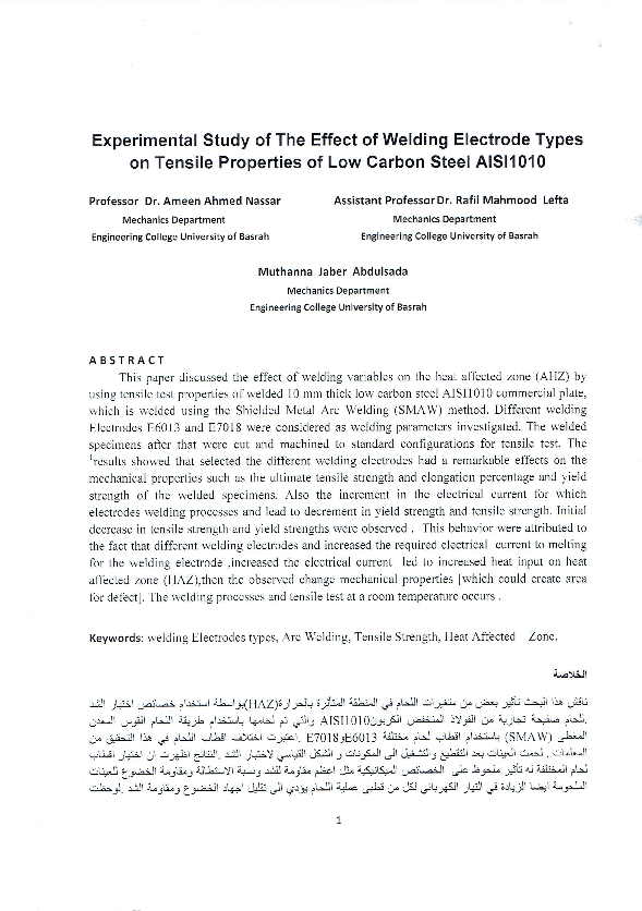 (PDF) Exprimental Study of the Effect of welding Electrode Types on ...