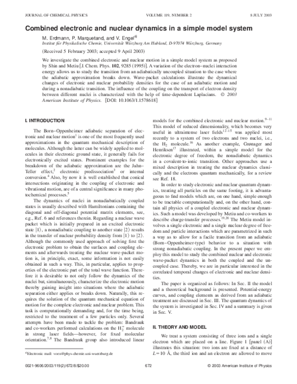(PDF) Combined electronic and nuclear dynamics in a simple model system