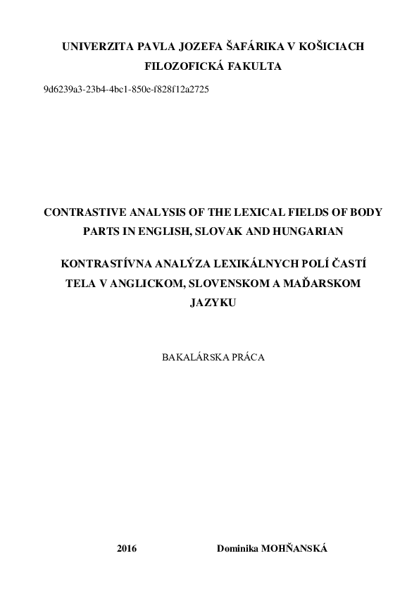 Pdf Contrastive Analysis Of The Lexical Fields Of Body Parts In English Slovak And Hungarian Dominika Toth Academia Edu