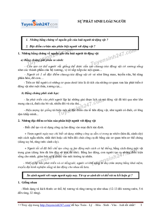 First page of “SỰ PHÁT SINH LOÀI NGƯỜI”