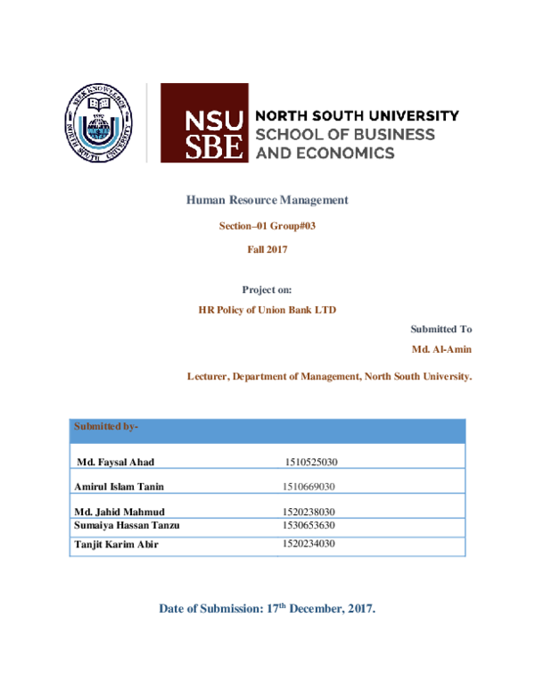 Doc Hr Policy Of Union Bank Ltd Dhaka Hrm Mgt351 Md Faysal Ahad Emon Academia Edu