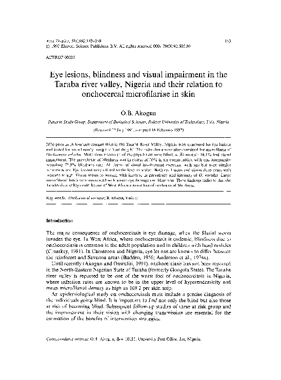 (PDF) Eye lesions, blindness and visual impairment in the Taraba river ...
