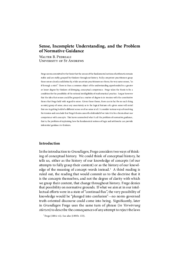 (PDF) Walter B. Pedriali Sense, Incomplete Understanding, and the ...