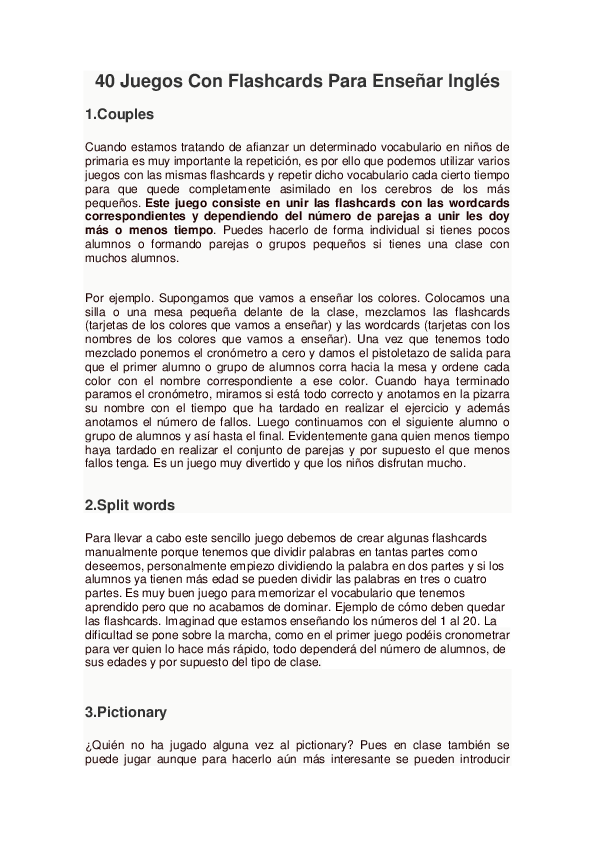 (DOC) 40 Juegos Con Flashcards Para Enseñar Inglés 1.Couples ISABEL