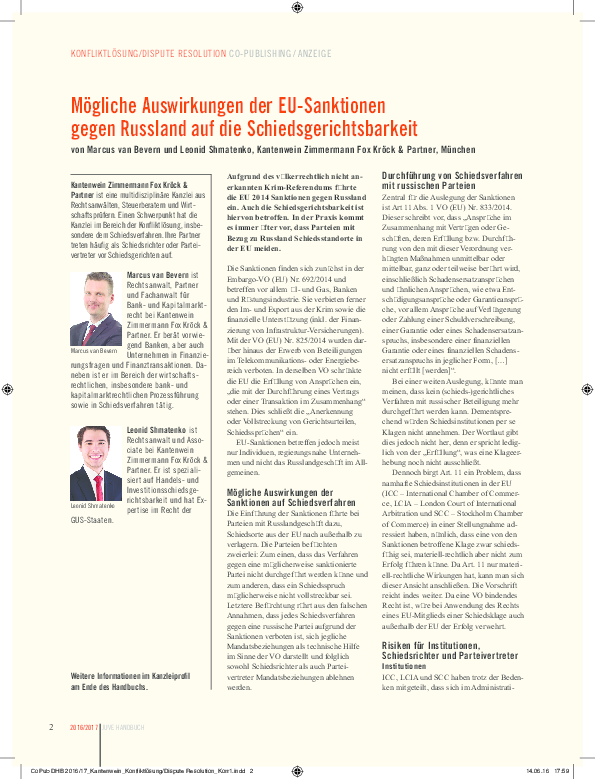 Pdf Mogliche Auswirkungen Der Eu Sanktionen Gegen Russland Auf Die Schiedsgerichtsbarkeit Leonid Shmatenko Academia Edu