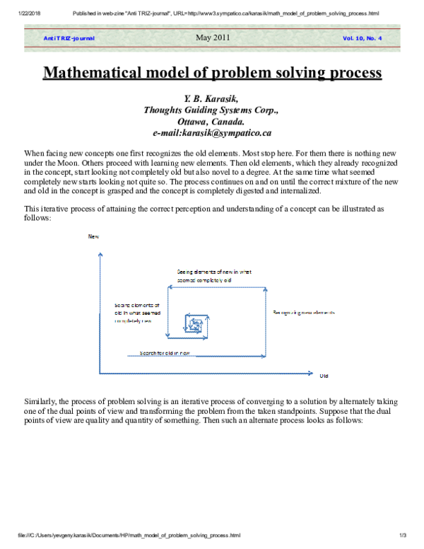 (PDF) Mathematical model of problem solving process
