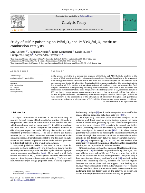 (PDF) Study of sulfur poisoning on Pd/Al2O3 and Pd/CeO2/Al2O3 methane ...