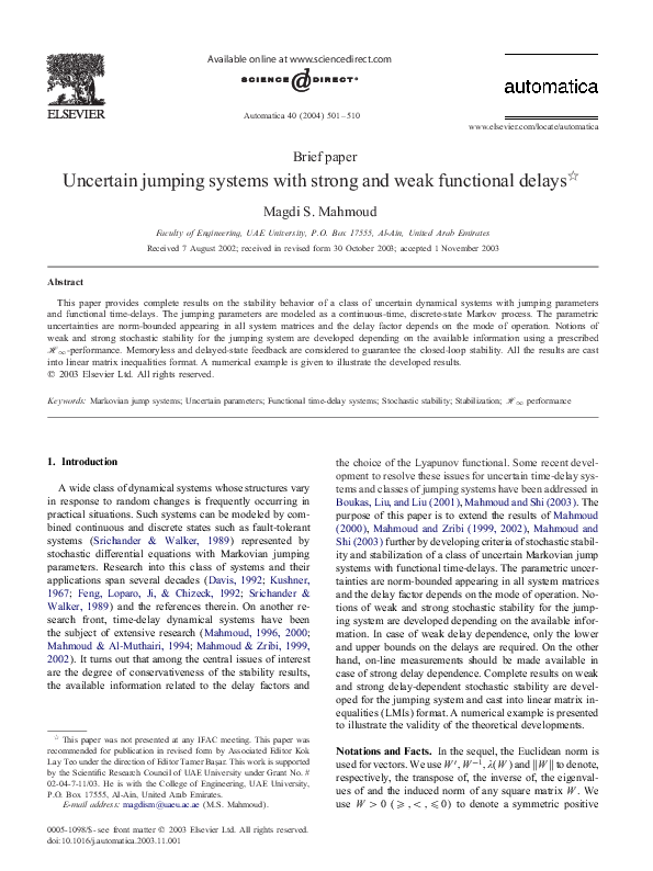 (PDF) Uncertain jumping systems with strong and weak functional delays