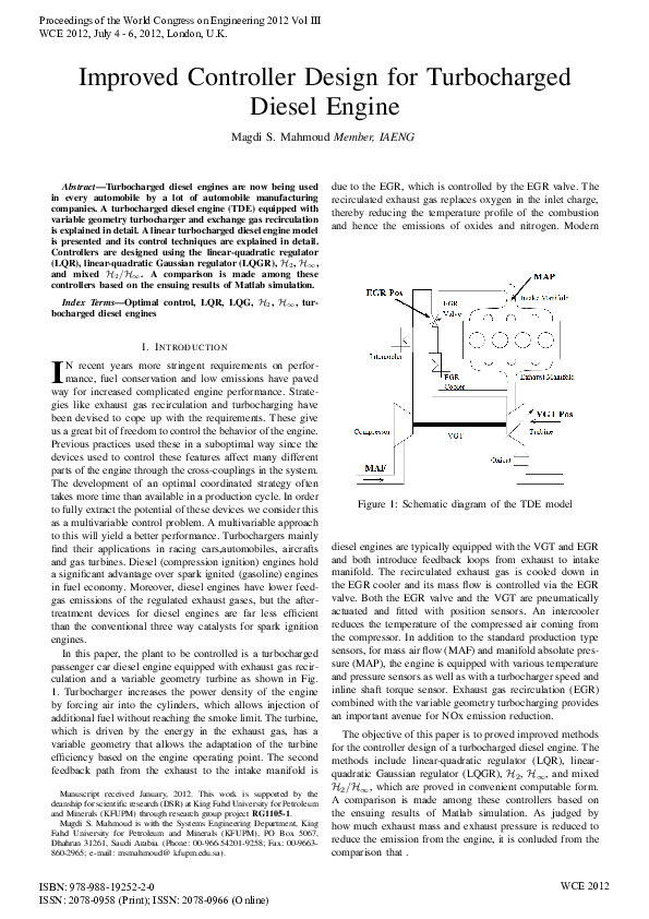 (PDF) Improved Controller Design for Turbocharged Diesel Engine