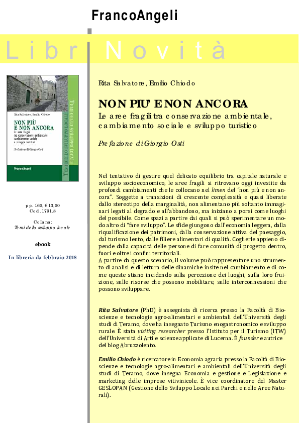 Pdf 2017 Non Piu E Non Ancora Le Aree Fragili Tra Conservazione Ambientale Cambiamento Sociale E Sviluppo Turistico Rita Salvatore And Emilio Chiodo Academia Edu