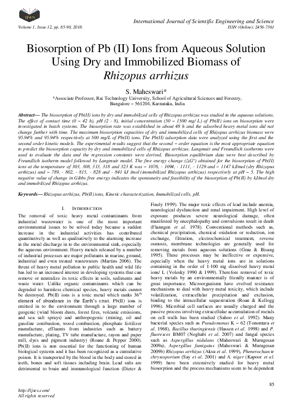 (PDF) Biosorption of Pb (II) Ions from Aqueous Solution Using Dry and ...