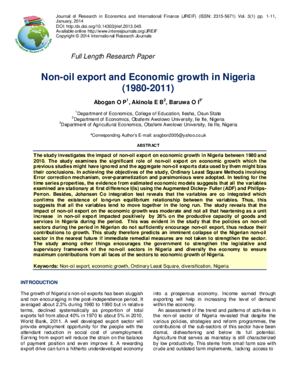 (PDF) Non-oil export and Economic growth in Nigeria (1980-2011