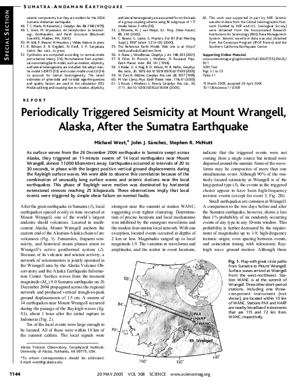PDF) Periodically triggered seismicity at Mount Wrangell